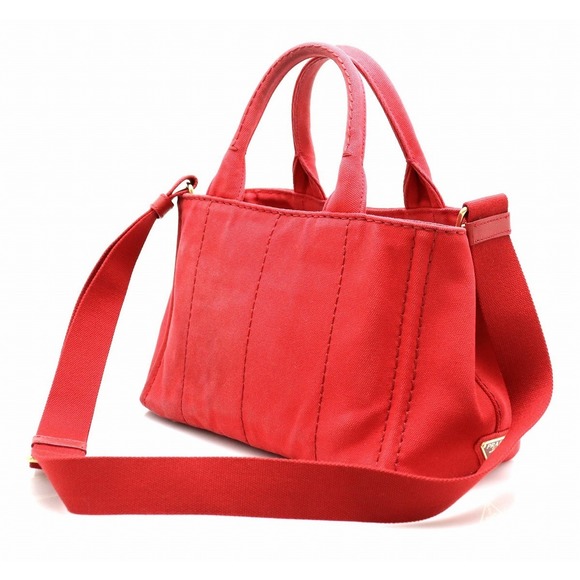 Prada Tote Canapa Bag Red 2WAY Canvas - Picture 1 of 9